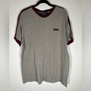 Vintage 90s Polo Sport Ralph Lauren v-neck gray thermal SS tshirt maroon logo